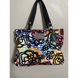 Y2K COACH MULTICOLOR FLORAL POPPY GRAFFITI PRINT TOTE SHOULDER BAG PURSE